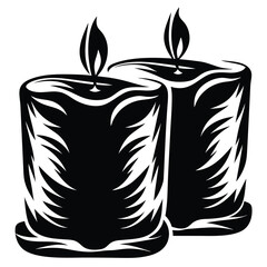 Monochrome Illustration of Two Lit Candles with Abstract Flame Design