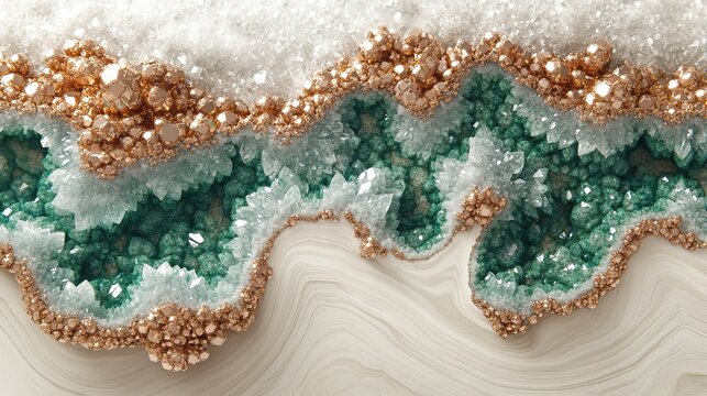 Ivory And Copper Marble With Emerald Green Geode Texture, Luxurious Mineral Background