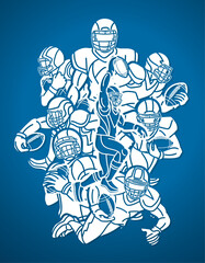 Silhouette American Football Team Mix Action Cartoon Sport Graphic Vector