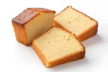 Close-Up of Moist Golden-Brown Pound Cake Slices on White Background