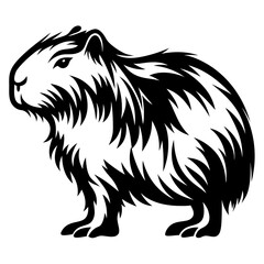 Stylized Capybara Illustration in Black and White with Detailed Fur