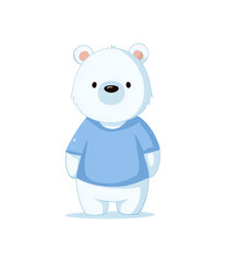 Fototapeta premium Cute bear wearing blue t-shirt, simple flat vector illustration clip art of kawaii adorable teddy bear 