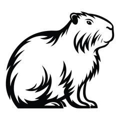 Stylized Black and White Illustration of a Capybara Sitting Calmly