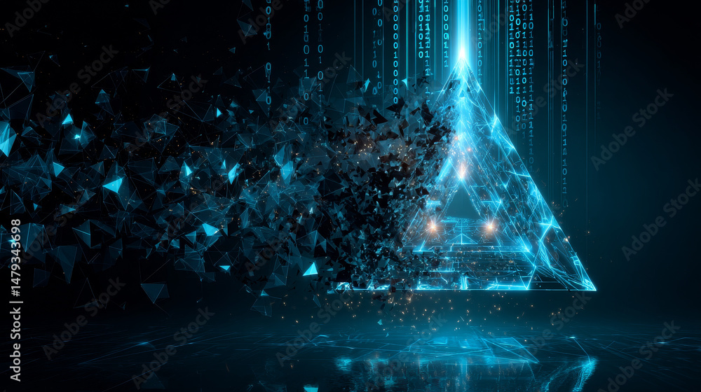 Poster binary code background vector illustration, blockchain and legal, made of triangle shape, crushing a