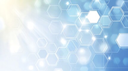 Abstract Honeycomb Pattern Glowing on Blue Background with Light Rays