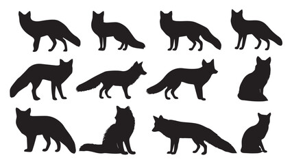 Fox Silhouettes 12 Vector Images
