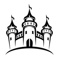 Majestic Black and White Castle Illustration Three Towers Fairytale Fortress Medieval Architecture