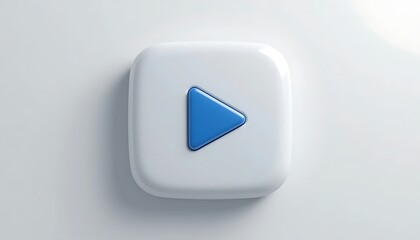 Play button icon with blue triangle on glossy white surface