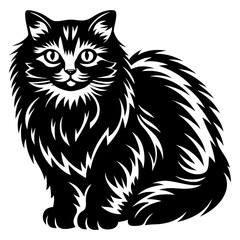 A Majestic Longhaired Cat in a Striking Black and White Illustration
