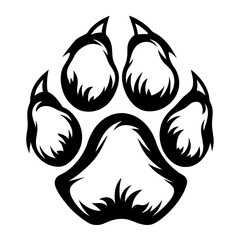 Fierce Black and White Wolf Paw Print Graphic Design Illustration