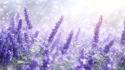 Obraz premium Dreamy Lavender Field, Soft Focus Purple Flowers in Bloom, Floral Background, Springtime Beauty