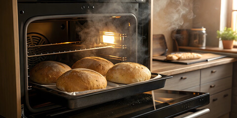 Baking fresh artisan bread cozy kitchen culinary photography warm ambiance close-up view home cooking inspiration