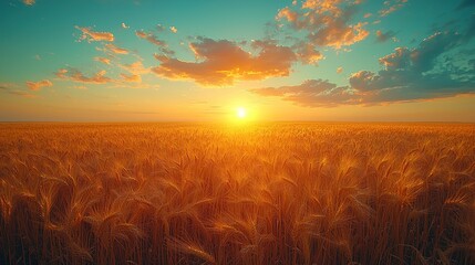 Golden wheat field at sunset