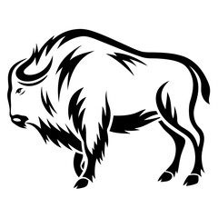 Stylized Black and White Bison Illustration Tribal Art Design Graphic