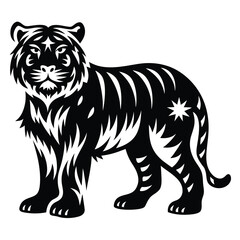 Majestic Black and White Tiger Illustration Fierce and Powerful Wild Cat Image