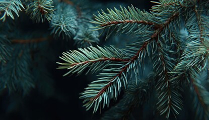 Close-up of evergreen pine needles with a dark background.