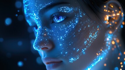 A futuristic AI-driven personal assistant with a glowing digital avatar