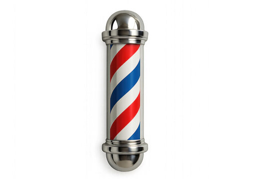 Barber pole wall light featuring red, white, and blue stripes with metallic accents. Isolated on transparent background. - Powered by Adobe