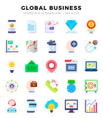 Global Business Flat icons. Vector Flat illustration.