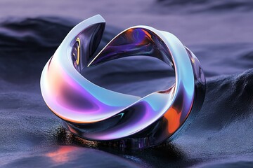 Ultra-modern 3D metallic logo with a high-tech, holographic effect