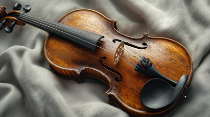 Antique violin resting on fabric