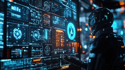 Fototapeta premium A futuristic AI security system scanning for potential cyber threats in real-time