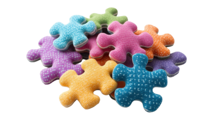 Plush Pile of Puzzle Pieces Isolated on White Background