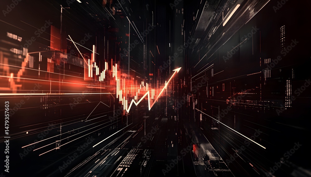 Poster abstract digital display of financial data and growth.