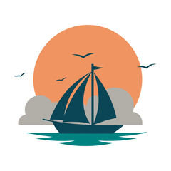 Graceful sailboat during sunset hour