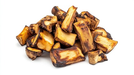 Roasted mushroom pieces, close-up