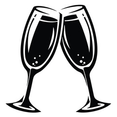 Two Champagne Flutes Toasting Celebration Cheers Festive Sparkling Wine Drink Alcohol Beverage Toast Happy New Year Party Holiday