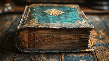 Obraz premium Aged antique book on wooden table