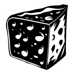 A Delicious Block of Swiss Cheese Illustration in Black and White Vintage Style