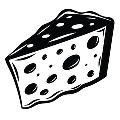 A Delicious Wedge of Swiss Cheese Illustration a Black and White Graphic Design of a Dairy Product