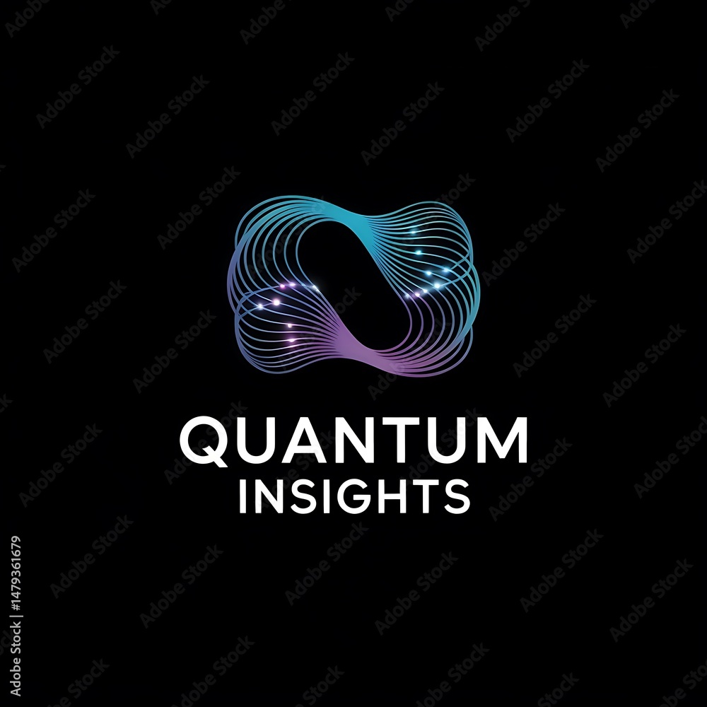 Poster abstract technological logo featuring dynamic glowing lines for quantum insights data