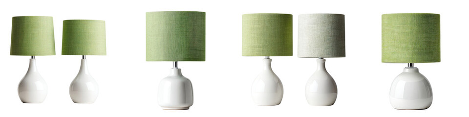 Stylish modern lamps with green shades, showcasing elegant minimalist design ideal for home decor...