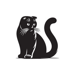 Charming Scottish Fold Cat Silhouette Vector Illustration – Adorable Feline with Distinctive Folded Ears, Perfect for Pet Logos, Wall Art, T-shirt Designs, and Animal-Themed Creative Projects

