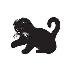 Charming Scottish Fold Cat Silhouette Vector Illustration – Adorable Feline with Distinctive Folded Ears, Perfect for Pet Logos, Wall Art, T-shirt Designs, and Animal-Themed Creative Projects
