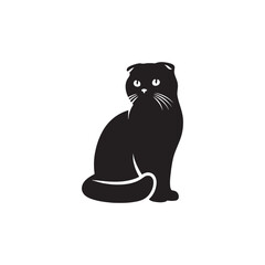 Charming Scottish Fold Cat Silhouette Vector Illustration – Adorable Feline with Distinctive Folded Ears, Perfect for Pet Logos, Wall Art, T-shirt Designs, and Animal-Themed Creative Projects
