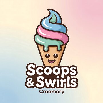 Colorful cartoon ice cream cone character logo design on soft gradient background