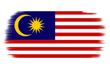 Malaysian flag on transparent background. Malaysian flag icon with brush texture paint hand-drawn style. National flag of Malaysia sticker