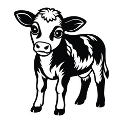 A happy baby cow Vector, drawn in a woodcut style with simple line art
