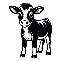 A happy baby cow Vector, drawn in a woodcut style with simple line art