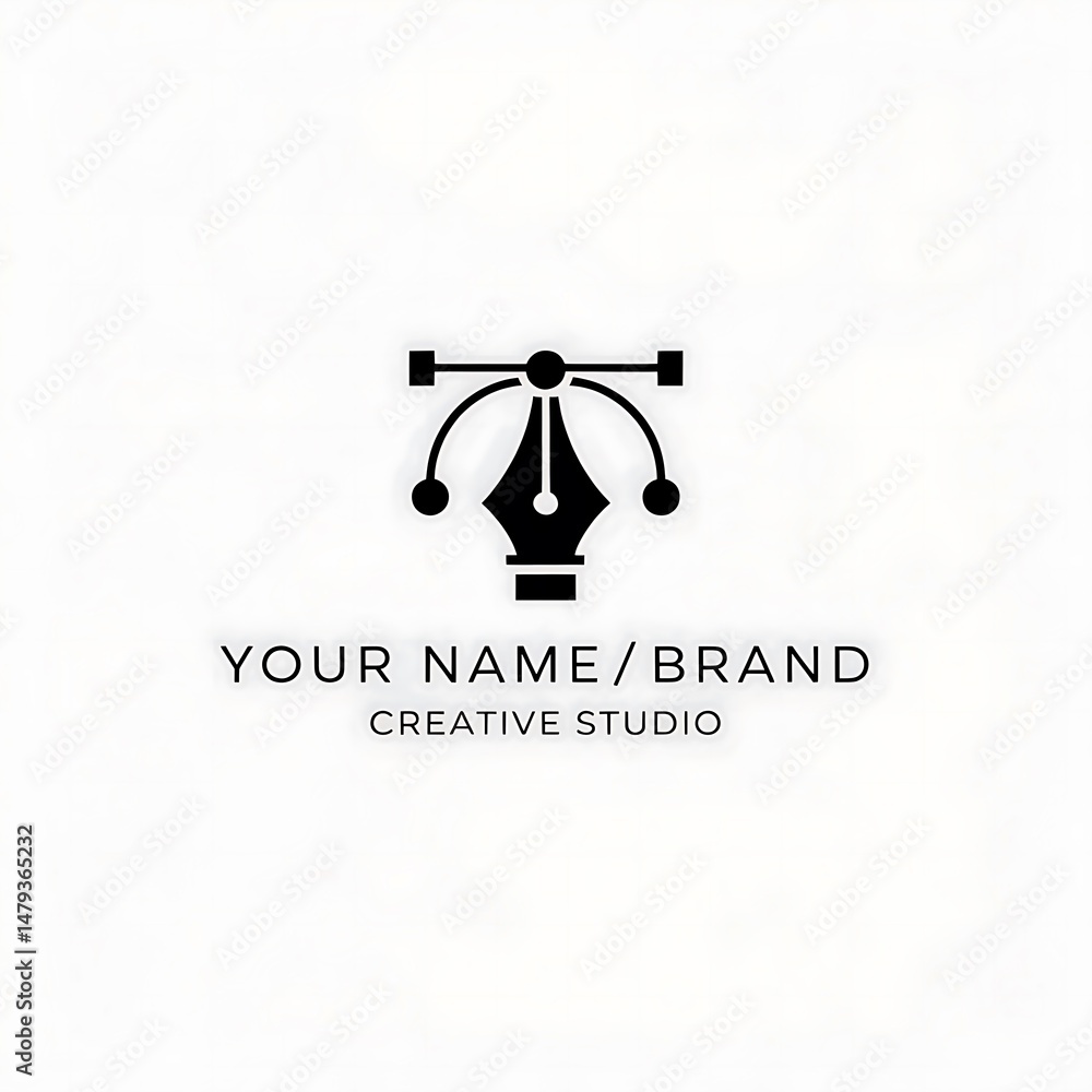 Poster creative graphic design studio logo template with pen nib and vector path icon symbol
