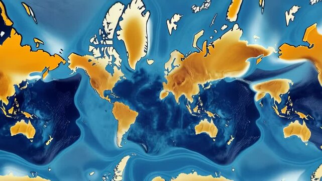 Geographic 3D rendering of world continents, oceans and seas from overhead view, showcasing topography and bathymetry.