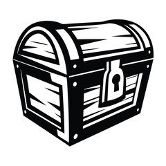 A Classic Wooden Treasure Chest Illustration in Black and White