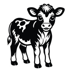 A happy baby cow Vector, drawn in a woodcut style with simple line art