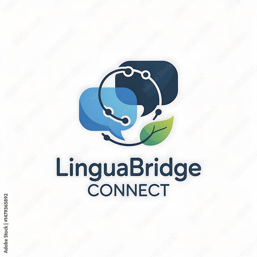 Poster dynamic digital communication network logo symbolizing connection and linguistic exchange platform i