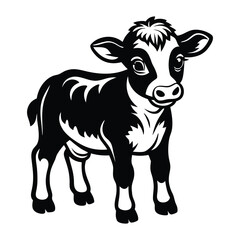 A happy baby cow Vector, drawn in a woodcut style with simple line art