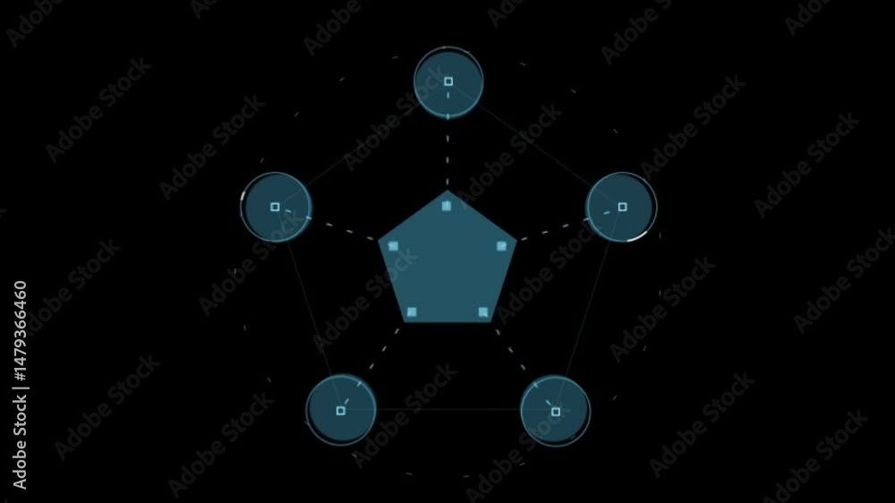 Poster abstract geometric animation with dynamic blue pentagonal shapes